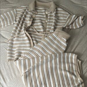 Striped Knit Cardigan and Skirt Set